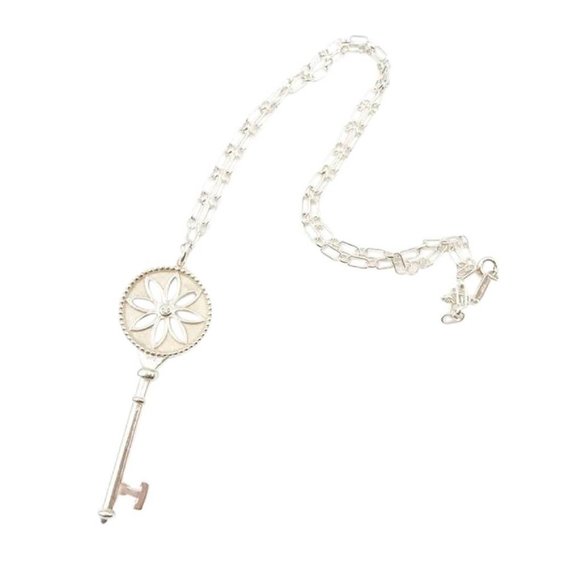 Tiffany & co 925 Silver Large Daisy Key Pendant with Diamond Necklace - Picture 1 of 5